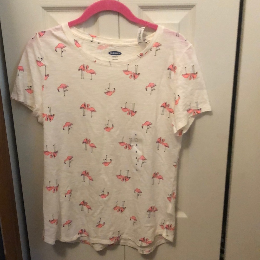 Old navy t shirt white with pink flamingos NWT